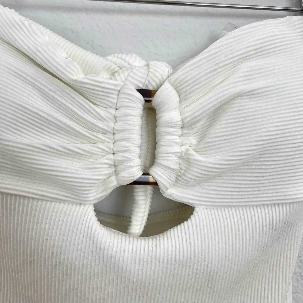 NWT Pilyq One Piece White Pearl Detail Strapless Swimsuit Size S